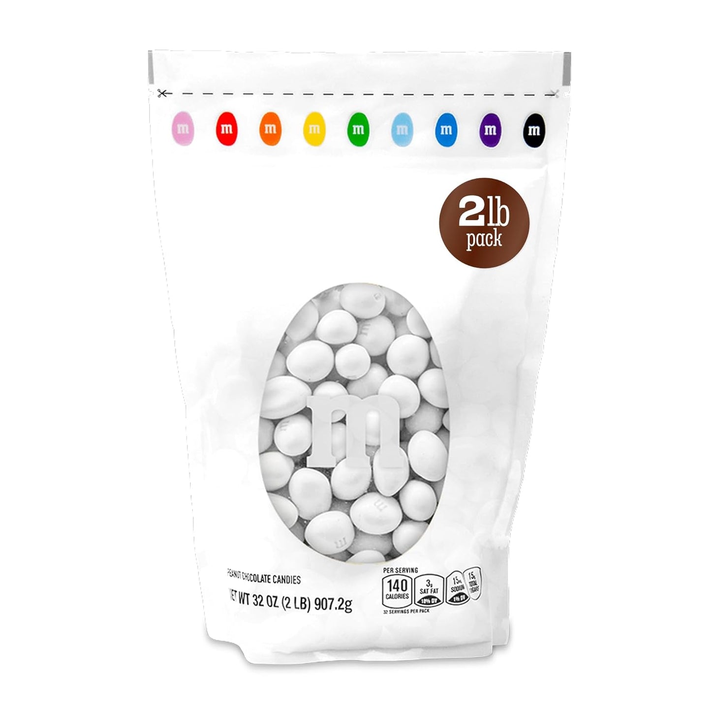M&M’S WORLD White Peanut Chocolate Candy, 2lbs of Bulk Candy in Resealable Pack for Weddings, Graduations, Dessert Tables, Birthday Parties, Candy Bars & Sweet Stuff for DIY Party Favors