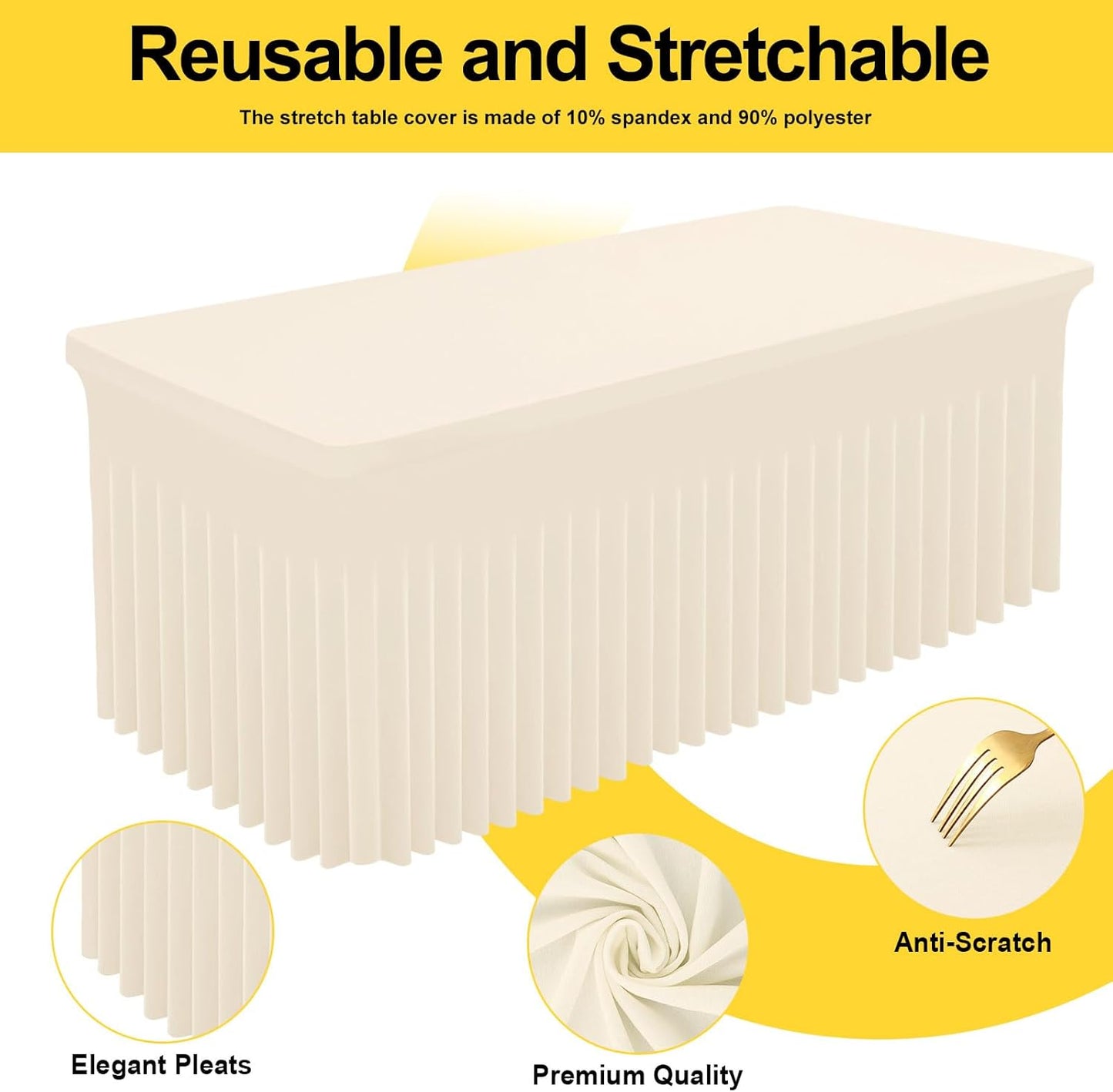 Smiry Spandex Tablecloth, Elastic Fitted Stretch Tablecloth for 5FT Rectangle Tables, Waterproof Washable Table Cover Skirt for Outdoor, Wedding, Banquet & Parties (Beige, 60Lx30Wx30H Inch)