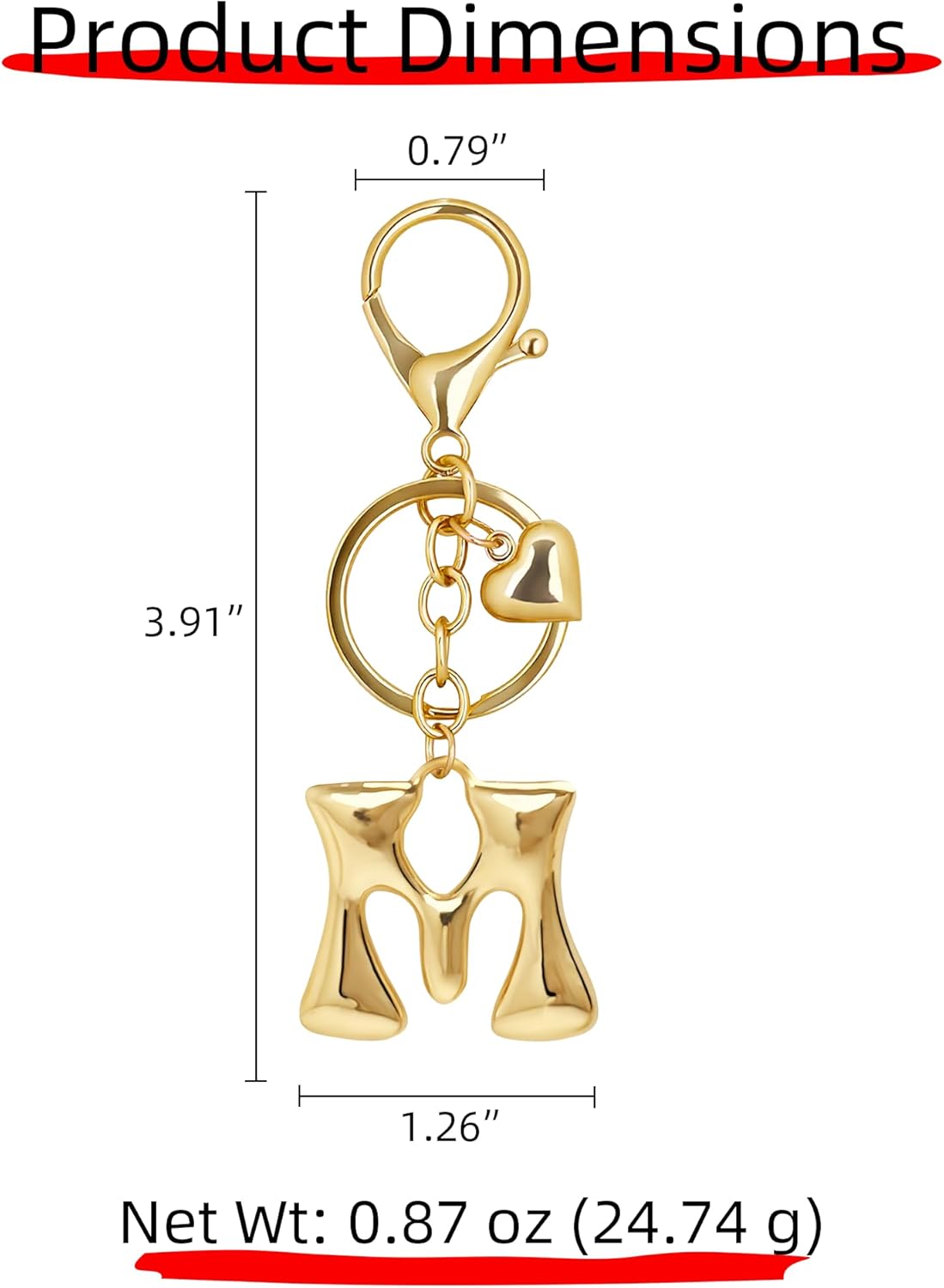 Gold Bubble Heart Initial Bag Charms for Handbags – Cute Initial Letter Keychain for Women, Purse Charms, Gold Gift