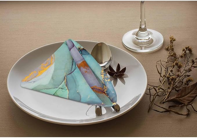 Green Marble Art Napkins Cloth Washable Set of 4 Colorful Ink Polyester Kitchen Dinner Napkins for Holiday Festive Wedding Decor 18 x 18 inch