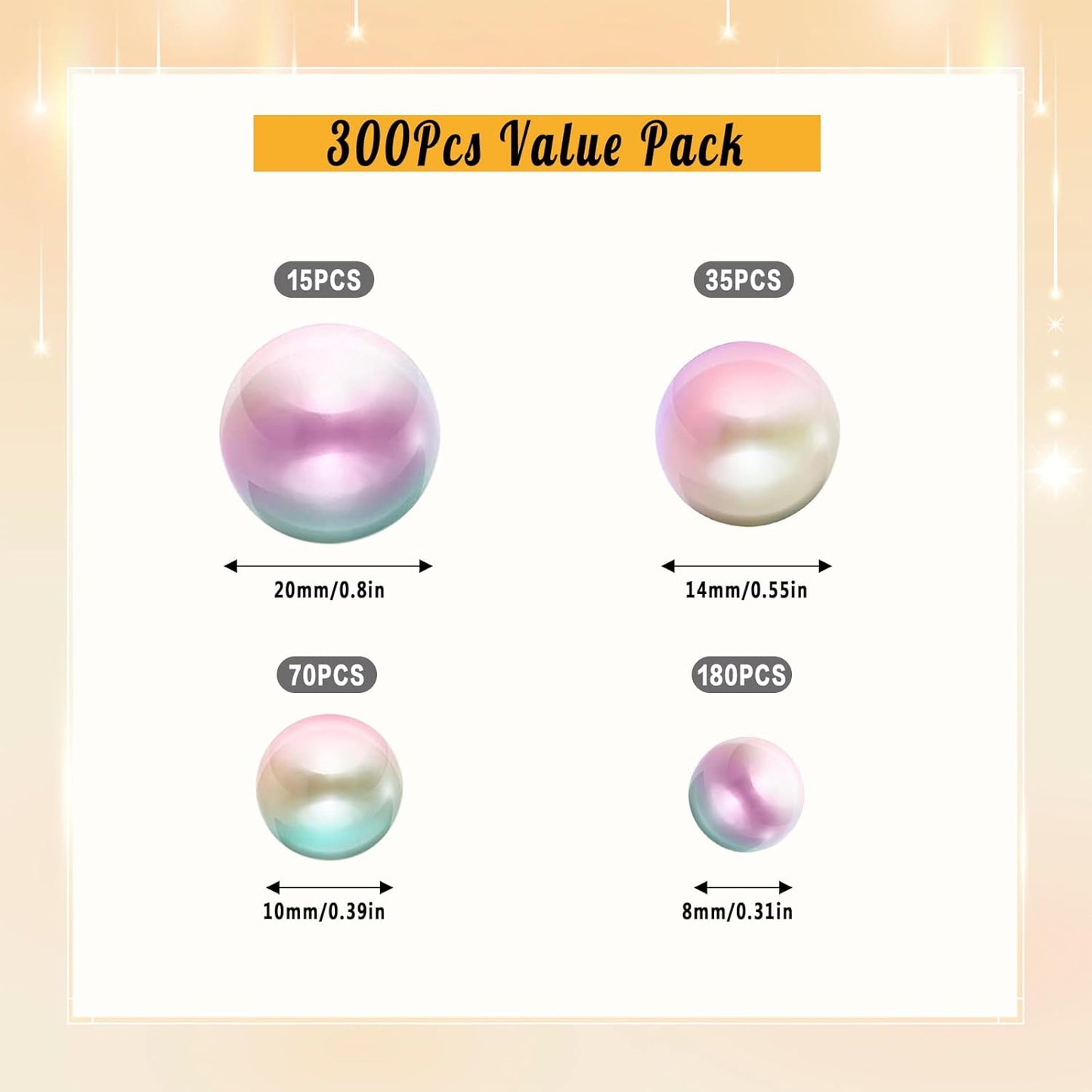 300Pcs Pearl Vase Filler, Lightpinkblue Mix No Hole Faux Pearl Beads for Centerpieces Vases, Candle Centerpieces, Wedding Birthday Party Home Decor 8/10/14/20mm