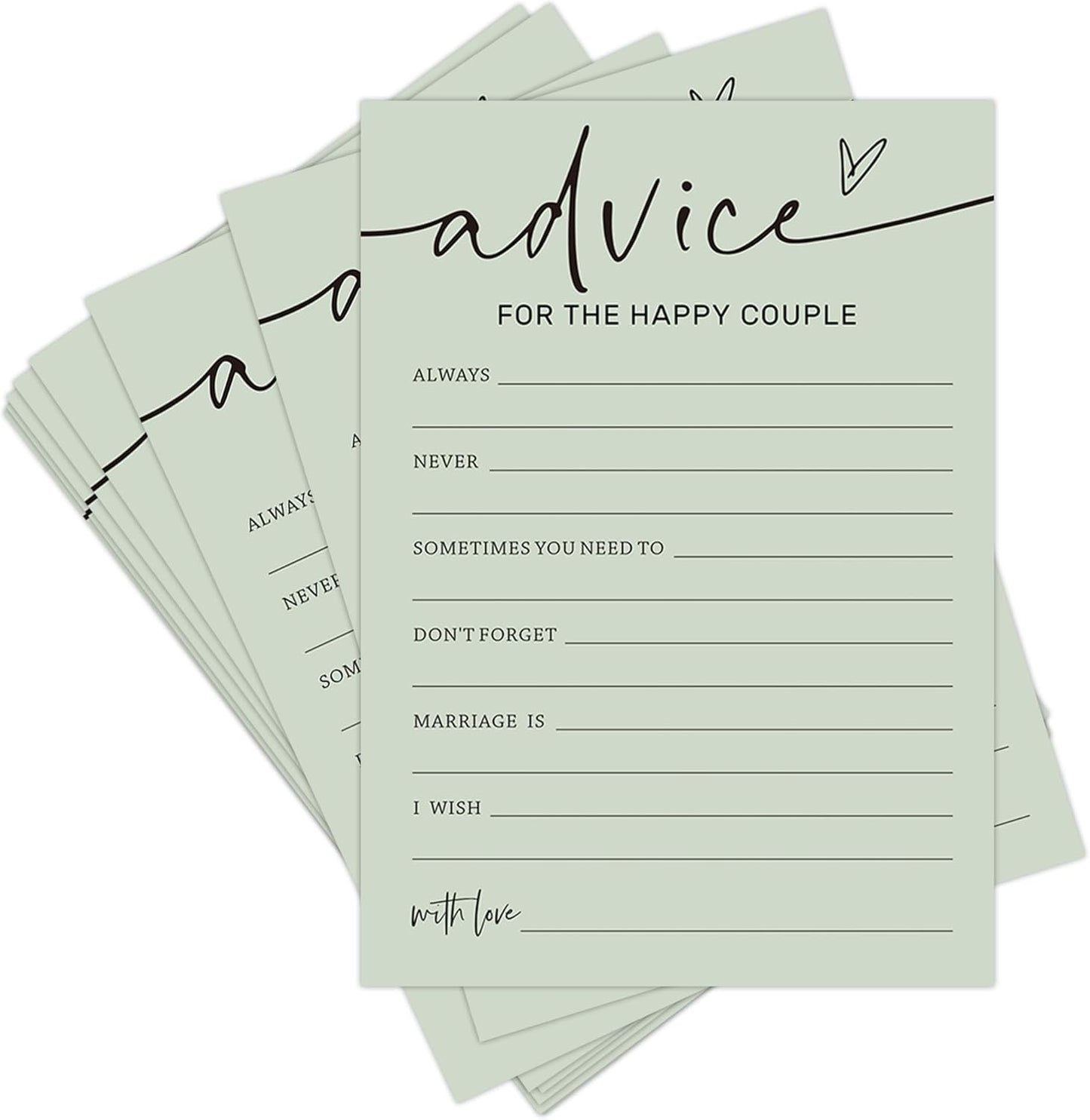 Bridal Shower Games, Advice for the Happy Couple, 25Pcs Minimalist Sage Green Bridal Game Cards, Wedding Shower Games for Guests, Engagement Bachelorette Party Supplies