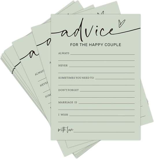 Bridal Shower Games, Advice for the Happy Couple, 25Pcs Minimalist Sage Green Bridal Game Cards, Wedding Shower Games for Guests, Engagement Bachelorette Party Supplies