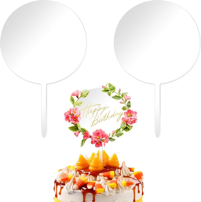 2PCS 4" Custom Cake Topper Blank Clear Acrylic Cakes Toppers, Round Name Cake Toppers Sticks Reusable DIY Birthday Cakes Topper for Personalized Custom Wedding Birthday Festival Party Decorations
