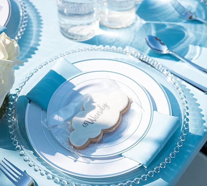Lawei 12 Pack Clear Plastic Charger Plates with Bead Rim, 13 Inch Plastic Round Serving Plates Decor Dinner Plates for Party Wedding Events Dinner Decoration