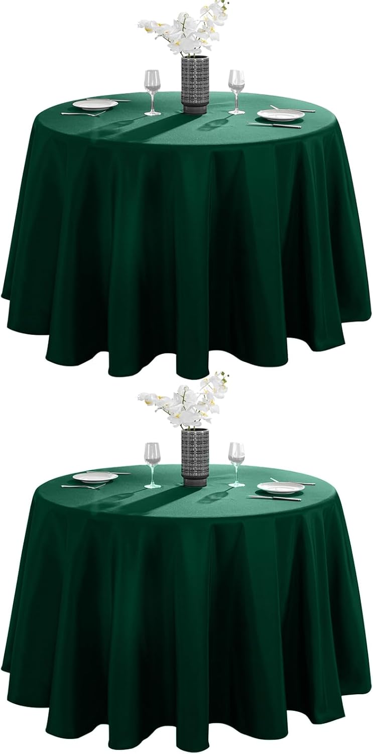 VidaFete Tablecloth 2 Pack 120inch Round Table Cloth Polyester, Stain Wrinkle Resistant Polyester Dining Table Cover for Kitchen Dinning Party Wedding Round Tabletop Buffet Decoration(Green)