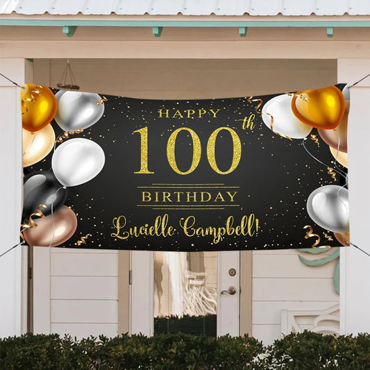 Generic Personalized Happy Birthday Banner, Customized With Name, Indoor And Outdoor Use, 12x24 inches, Red, White, Blue
