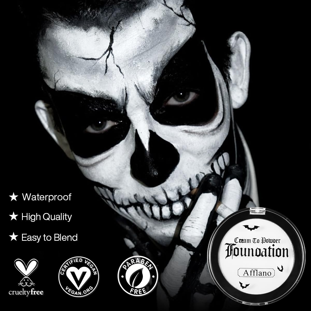 Goth White Foundation Makeup, White Face Body Paint High Coverage Cream to Powder, Waterproof Face Painting Makeup for Clown Zombie Halloween Costume, Professional Greasepaint for Stage SFX Cosplay