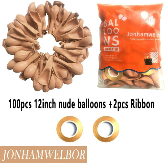 Jonhamwelbor Nude Balloons 12 inch 100 Pack Beige Retro Apricot Matte Skin Color Latex Helium Balloons for Birthday Baby Shower Wedding Party Decorations