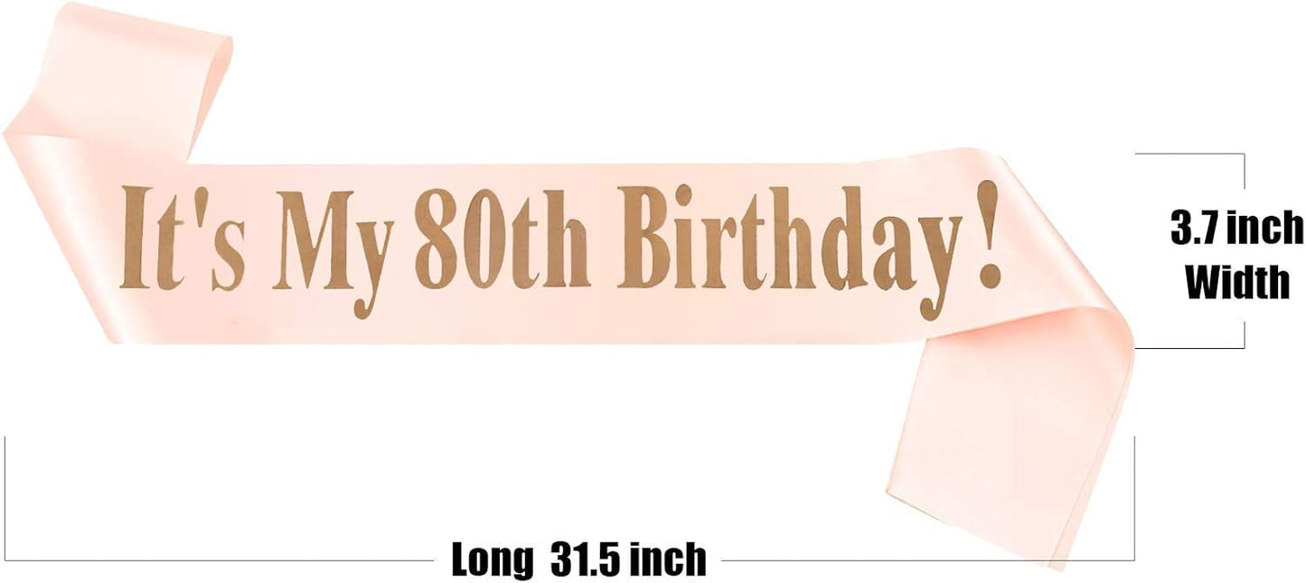 80th Birthday Tiara and Sash for Women, Crystal Headpiece Birthday Crown Party Supplies, Women's Birthday Gifts(Rose Gold)