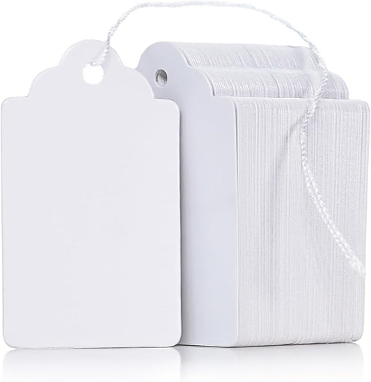 Uniclife 200 Pcs Price Tags 1.8 Inch Writable Price Labels White Price Display Tag for Pricing Clothing Jewelry Gifts Blank Hang Tag Merchandise White Marking Tags with Strings, 1.8" x 1"