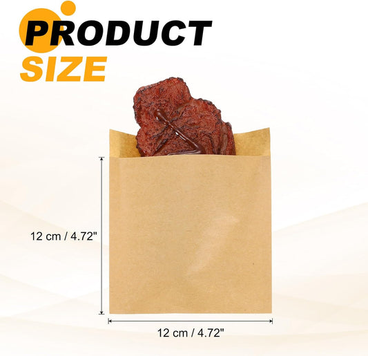 PATIKIL 4.72x4.72 Inch Paper Sandwich Bags, 100 Pcs Pastry Bag Small Pastry Bags Cookie Sleeves Food Packaging for Bakery Treats, Light Brown