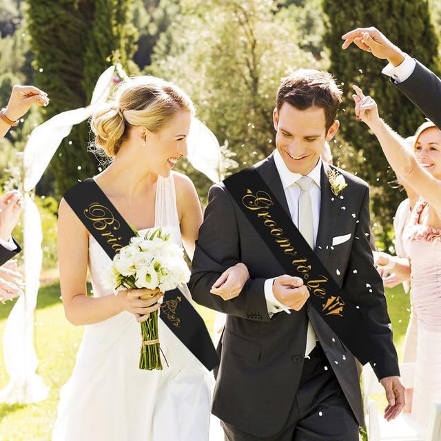 Bride and Groom Sash Set - 2PCS Black Bachelorette Party Decorations - Bride to Be Gifts