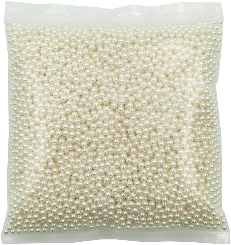 INSPIRELLE 6000pcs 4mm Ivory Polished ABS Undrilled Art Faux Pearls for Vase Fillers, No Hole Imitation Round Pearl Beads for Home Decoration