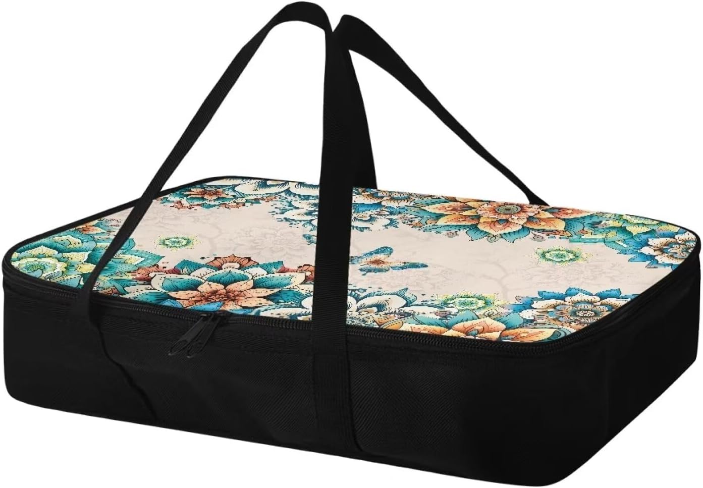 Flower Butterfly Insulated Casserole Carrier Travel Bag Lasagna Holder Tote Reusable Hot Cold Food Carrier with Heat Resistant Lining for Hot or Cold Food for Beach Parties Picnic