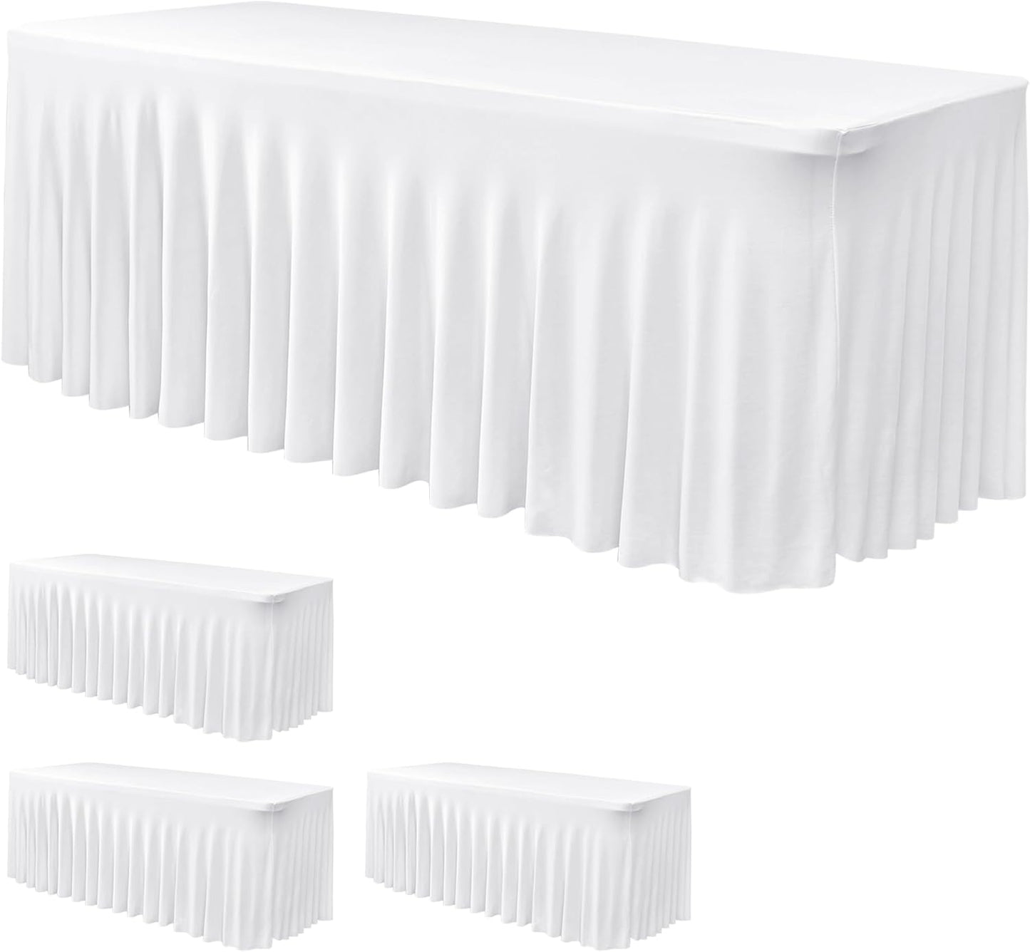 Nasitos White Table Skirt for 6 Foot Rectangle Tables, 4 Pack - 72 x 30 Inch - Stretch Spandex Fitted Table Clothes, Fabric Table Covers Cocktail Tablecloths for Party, Banquet, Birthday