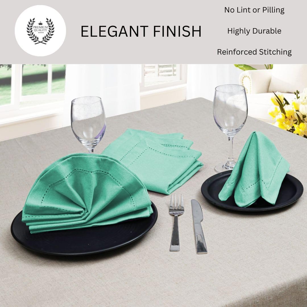 Hemstitch Dinner Napkins 100% Cotton Set of 12 - for Dining Weddings Parties Holidays Easter Everyday Use - Soft Durable Washable Table Napkins - 18x18 Inch Cloth Napkins Seafoam Green