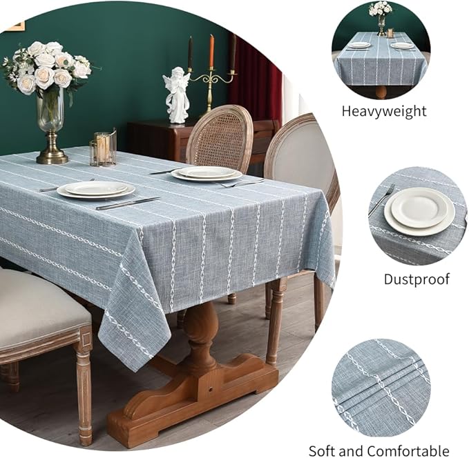 Zobesta Linen Table Cloth Blue Tablecloth Rectangle 120 x 53 Inch, Washable Cotton Farmhouse Soft Boho Blue Stripe Tablecloth for Party, Holiday, Picnic, Dining, Outdoor