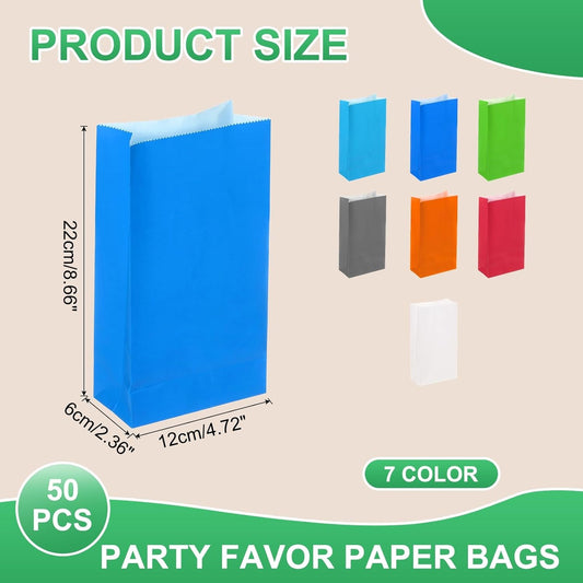 PATIKIL Party Favor Bag, 50 Pcs 8.7x2.4x4.7 Inch Mini Paper Candy Bags Gift Treat Celebration Halloween Goody Birthday Wedding Party with Stickers, Navy Blue