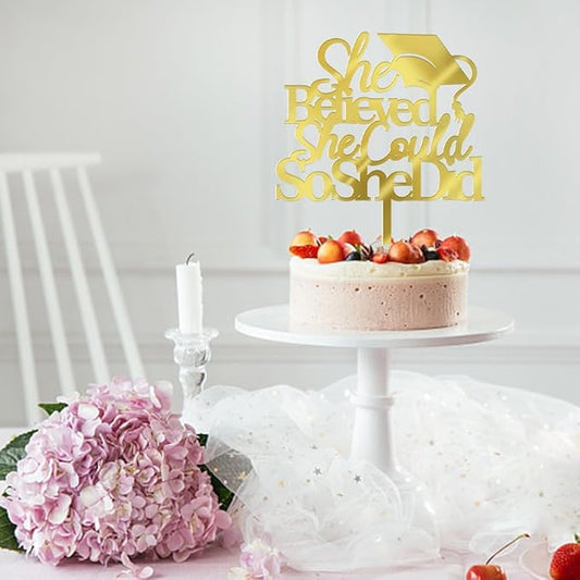 She Believed She Could So She Did Cake Topper,2026 Graduation Cake Topper,Graduation Decorations for Girls,2026 High School/College/University Decorations Supplies (Acrylic)