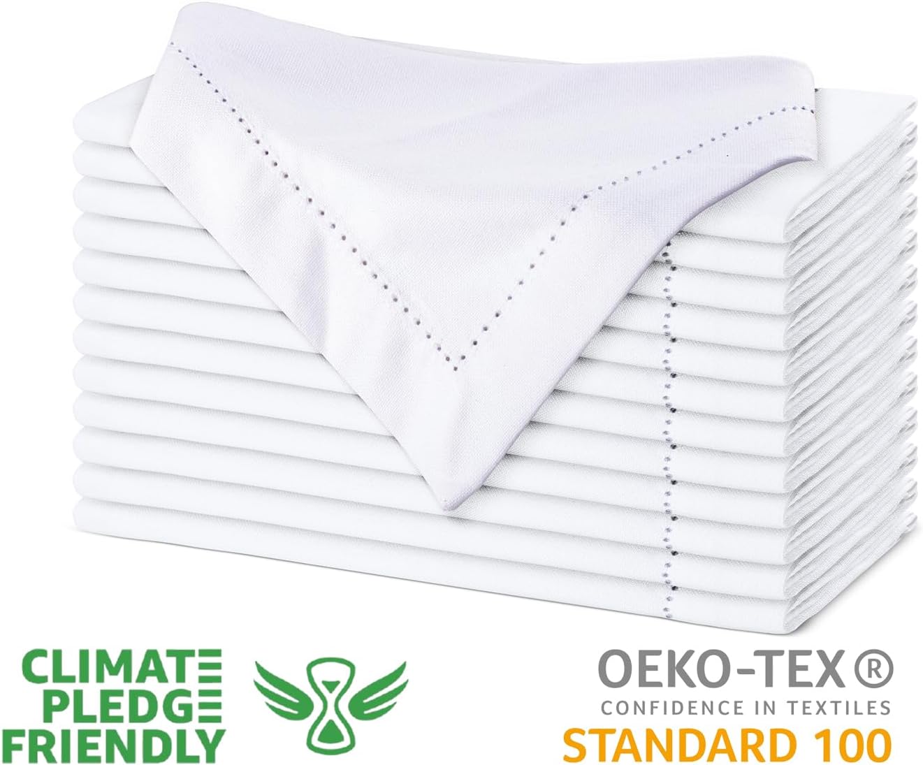 Urban Villa White Cloth Napkins Set of 12 100% Cotton Hemstitch Dinner Napkins Cloths Washable 20”x20” Absorbent Soft Durable Reusable-Ideal for Everyday Use Parties Wedding Thanks Giving Christmas