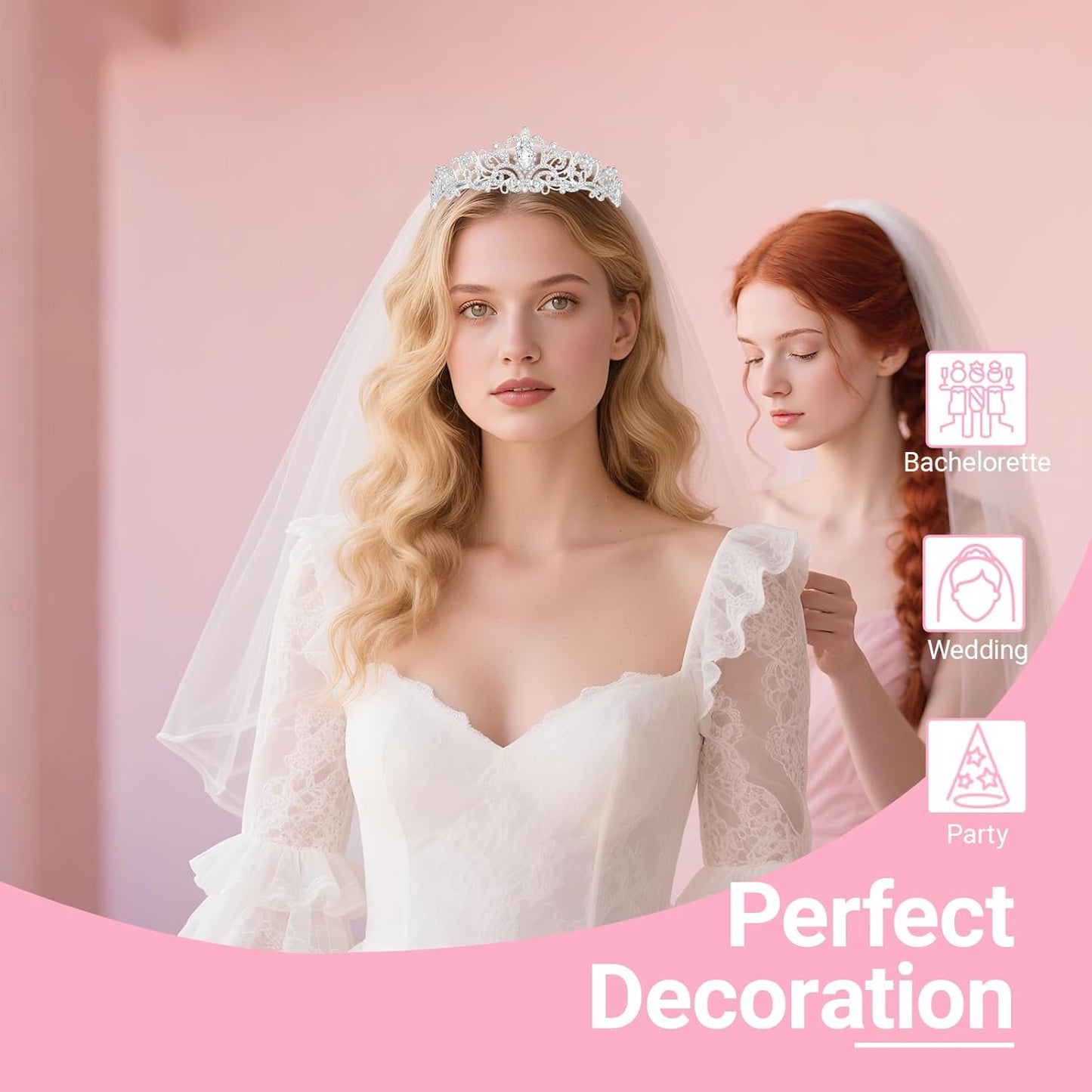 3Pcs Bride to Be Crown with Sash and Veil for Bachelorette Party Decorations, Bridal Shower Accessories for Gift, Favors