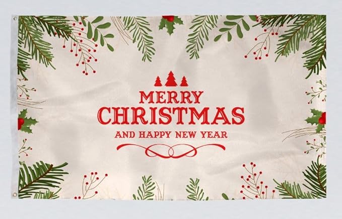 AGAS Merry Christmas Flag 3x5 Ft - Merry Christmas and Happy New Year Flags Vivid Color 200 Denier Nylon Holiday Flag With Brass Grommets for Indoor Outdoor Decoration