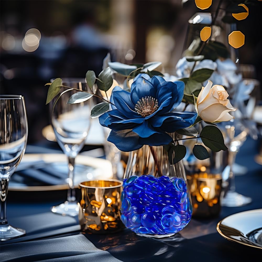 HappyFiller 630 PCS Acrylic Flat Marbles Fake Crystal Gems for Glass Vase Fillers, Crafts,Party Confetti,Wedding Centerpieces,Fairy Garden Gemstone Beads with Vibrant Royal Blue Color