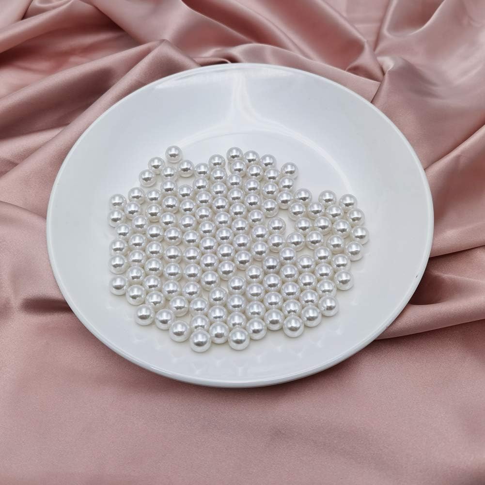 INSPIRELLE 580pcs White Undrilled ABS Art Faux Pearls for Vase Fillers, 10mm No Hole Makeup Beads to Hold Brush Eyeliner, Imitation Round Pearl Beads for Table Scatter Home Wedding Decoration