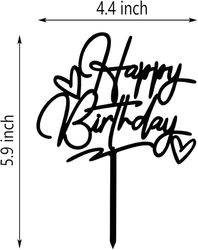 Happy Birthday Cake Topper - Birthday Party Decorations, Black Acrylic