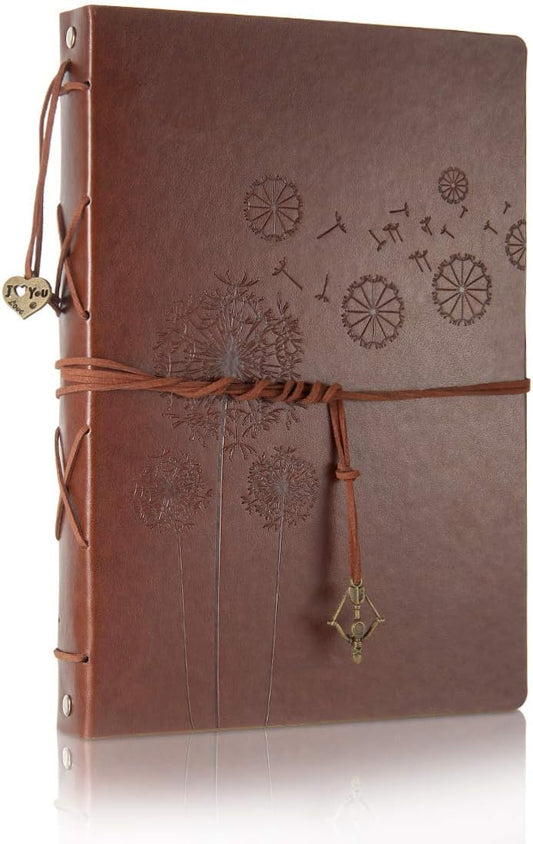 ThxMadam Scrapbook Photo Album Vintage Leather DIY Memories Book Wedding Guest Book with 60 Black Pages Present for Christmas Valentines Anniversary Mother’s Day Birthday Gift for Mum Dad Friend