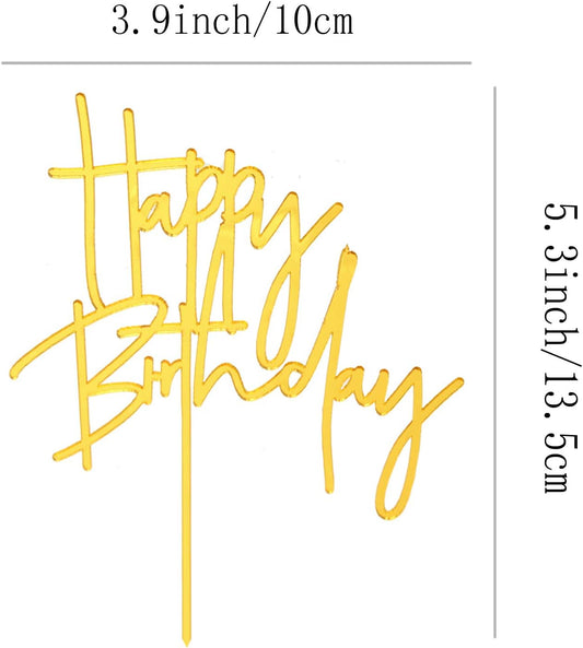 Gold DIY Happy birthday Cake Topper Acrylic Happy Birthday Cake Sign Party Decorations Supplies(Gold 1)
