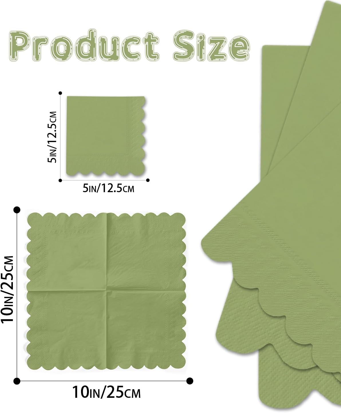 qiqee Matcha Green Cocktail Dinner Napkins 5x5inch Disposable Beverage,Wedding, Birthday Party Dessert Wave Paper Napkins(120 Count)