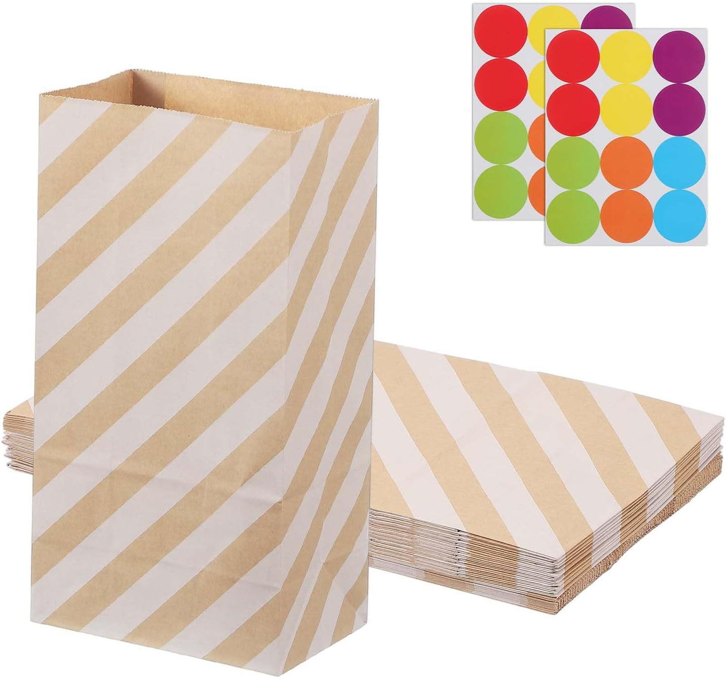 PATIKIL Party Favor Bag, 24 Pcs 5.1x3.1x9.4 Inch Medium Paper Candy Bags Gift Treat Celebration Halloween Goody Birthday Wedding Party with Stickers, Brown Twill