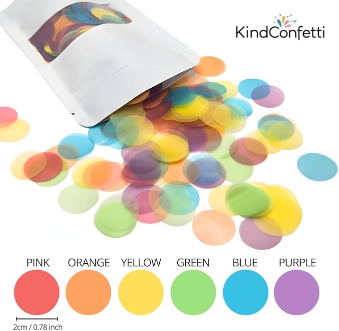 Biodegradable Rice Paper Confetti, 50 GRAMS 2 CM Round Toss Confetti, Eco Friendly, Compostable, Water Soluble Party Confetti for Weddings, Birthdays & Celebrations (Multi Color), 6500 Pcs (Rainbow)