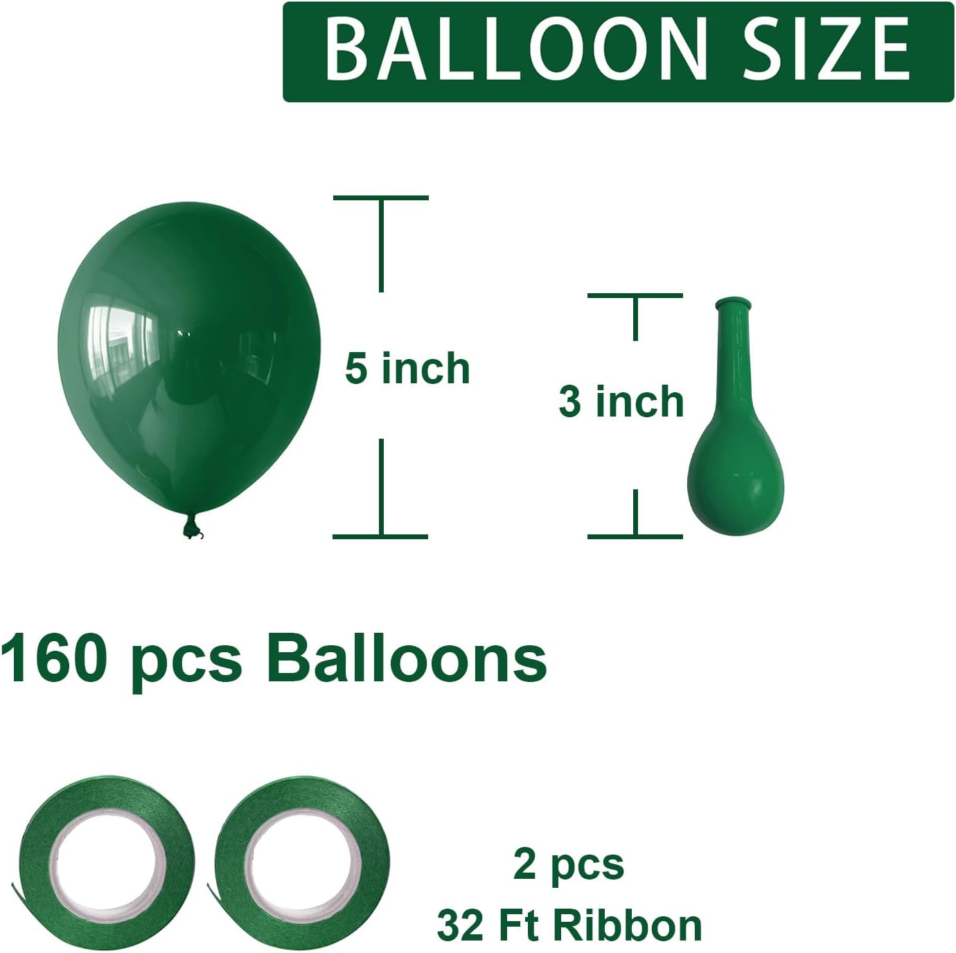 Green Balloons Green Birthday Decorations 160 Pack 5 inch Round Party Balloons for Dark Green Themed Wedding Graduation Anniversary Christmas Birthday Party St Patricks Day Backdrop Decorations