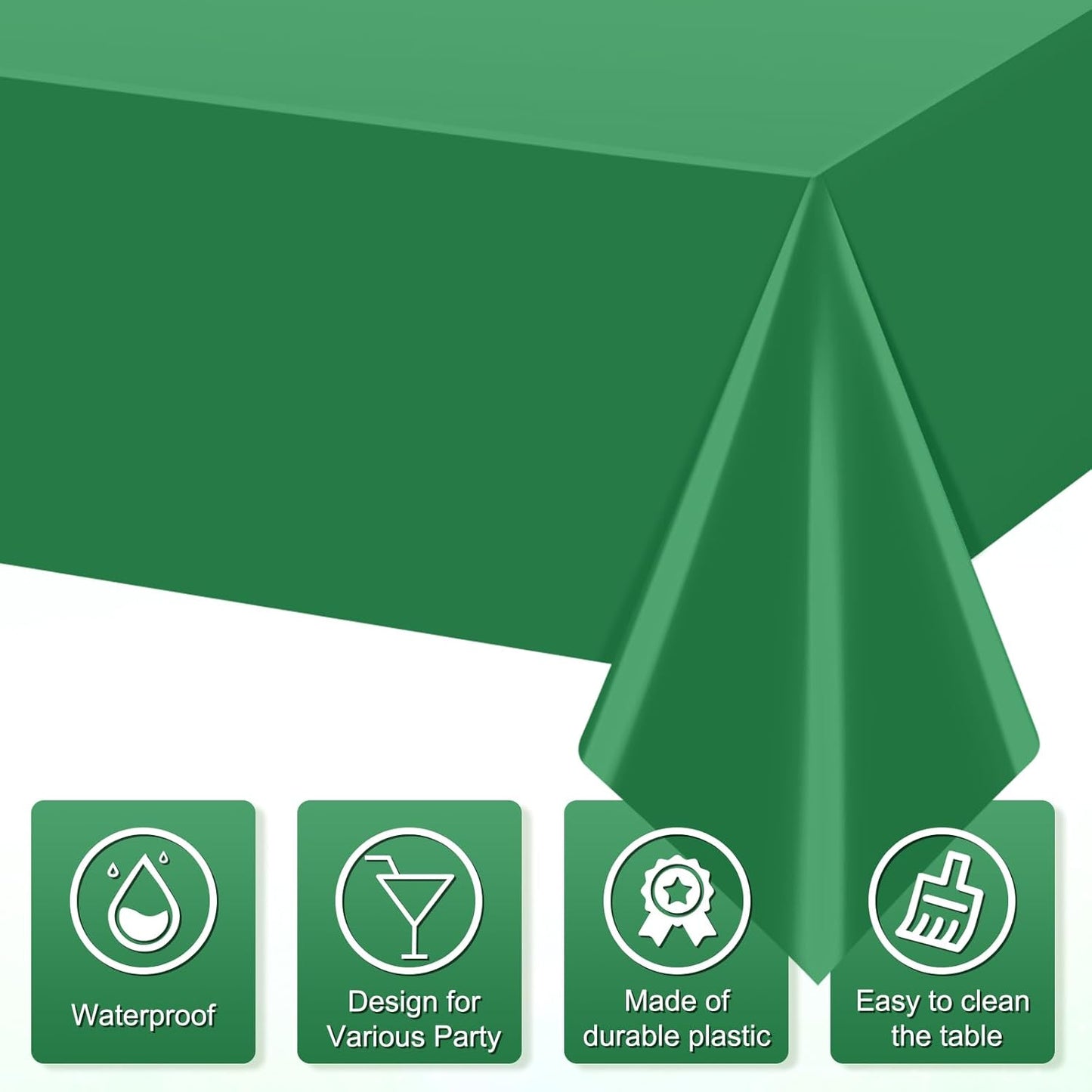 12Pcs Green Rectangle Tablecloth,Disposable Plastic Table Cloth,Waterproof Green Table Cover for Graduation Birthdays Weddings Anniversary Party Decorations,54 x 108 Inch