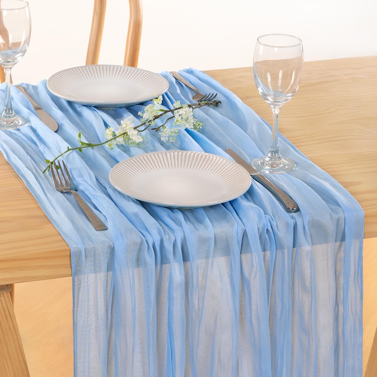 MLMC 12 Pack Baby Blue Cheesecloth Table Runner 10ft Rustic Light Blue Baby Shower Table Runner Bulk 35x120 Inches for Wedding Birthday Baby Shower Gender Reveal Fall Decor
