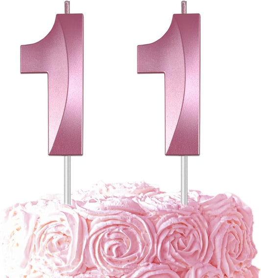 Pink Number 11 Candles, 3D Diamond 2.76 Inch Cake Topper Birthday Candles for Wedding Anniversary Cake Decorations, Happy Birthday Party Decorations
