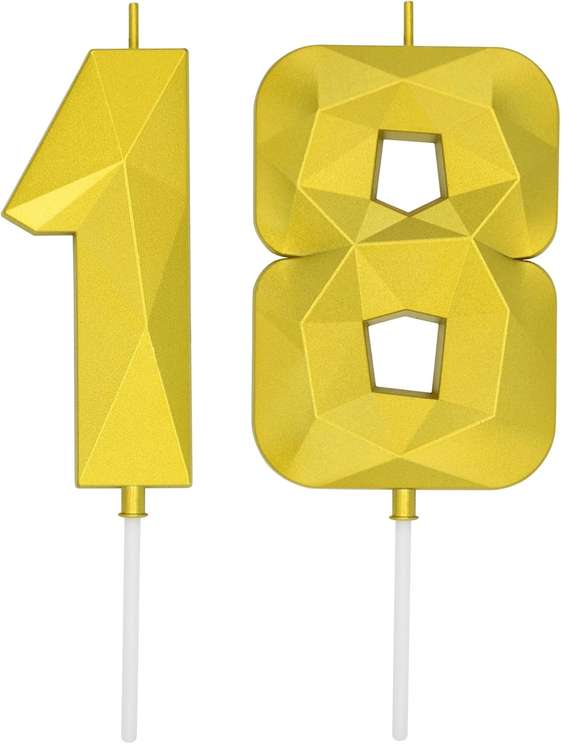 DERVENTA Large Birthday Candle Number 3D Gold 3.7 inch Party Celebration Anniversary Decoration Cake Topper 1 Piece (Number 18 Gold)