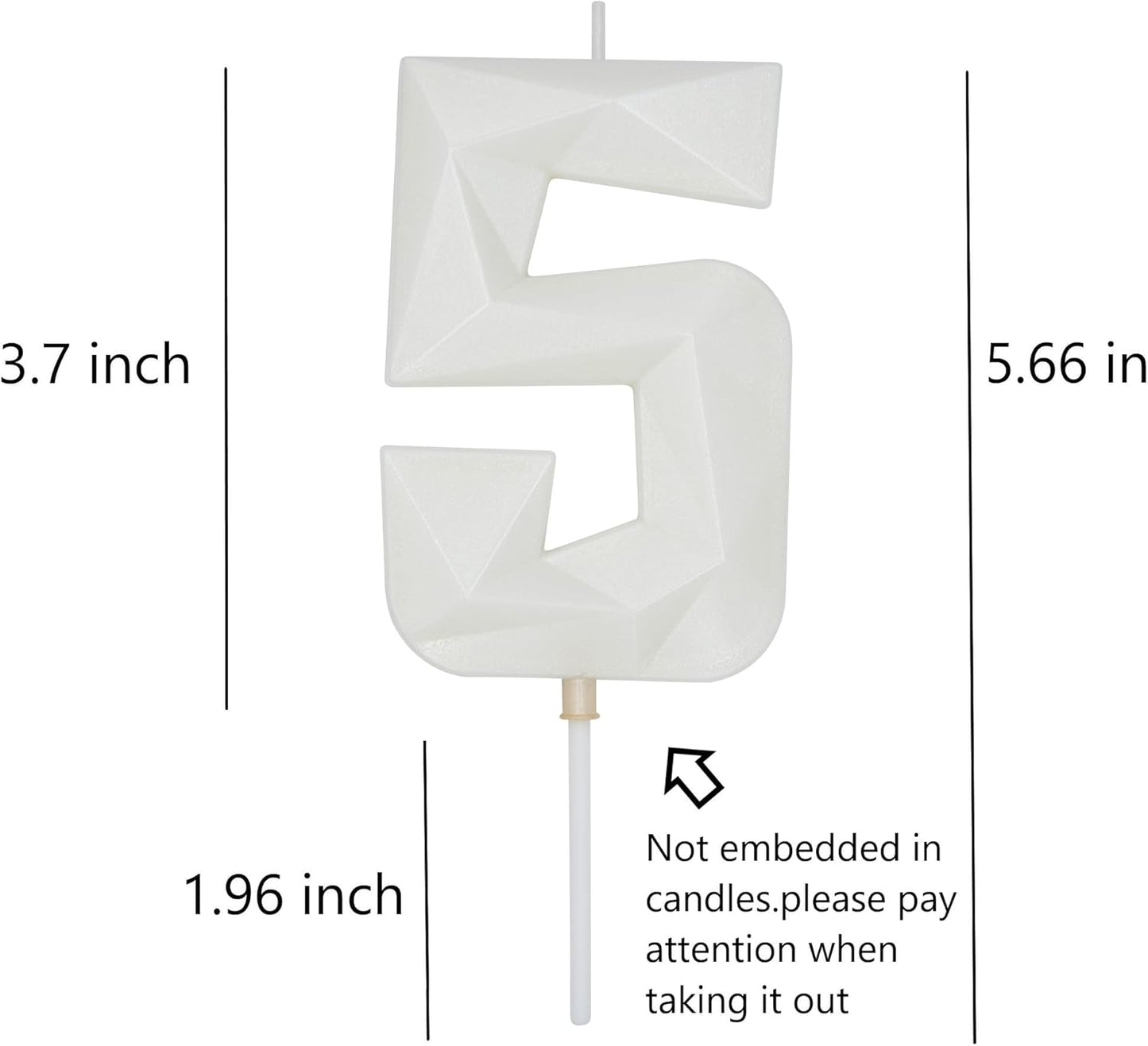 DERVENTA Large Birthday Candle Number 3D White 3.7 inch Party Celebration Anniversary Decoration Cake Topper 1 Piece (Number 5 White)