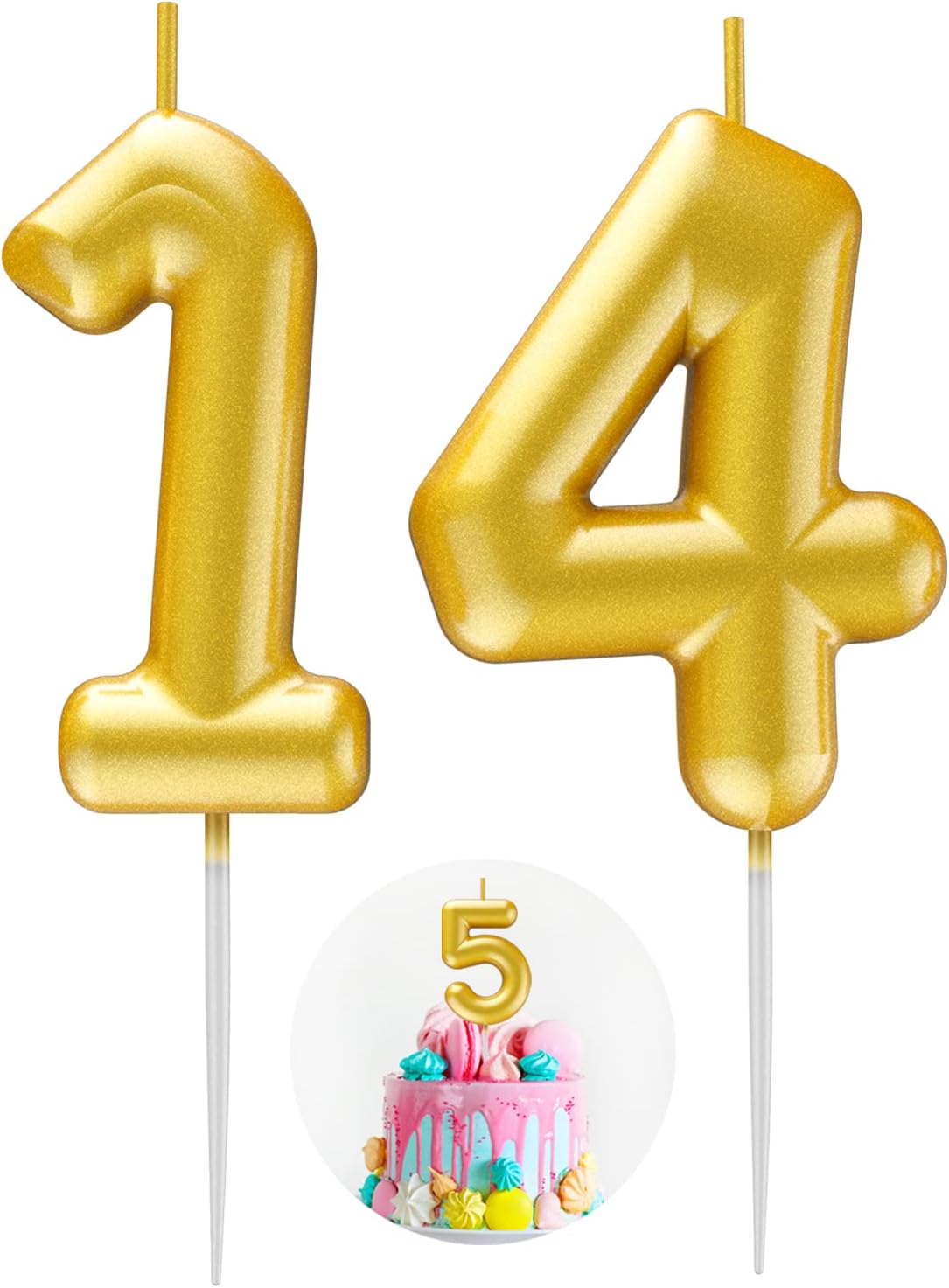 Gold Number 14 Candle Happy Birthday 3D Number Candles for Birthday Cake Party Decoration Wedding Anniversary Celebration Supplies