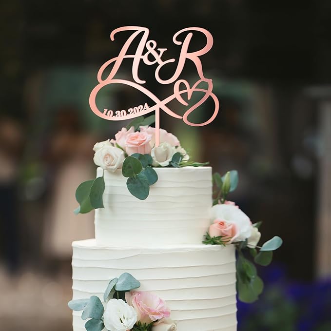 Custom Initials and Date Wedding Cake Topper Personalized Wedding Cake Decoration Heart Infinity in Acrylic