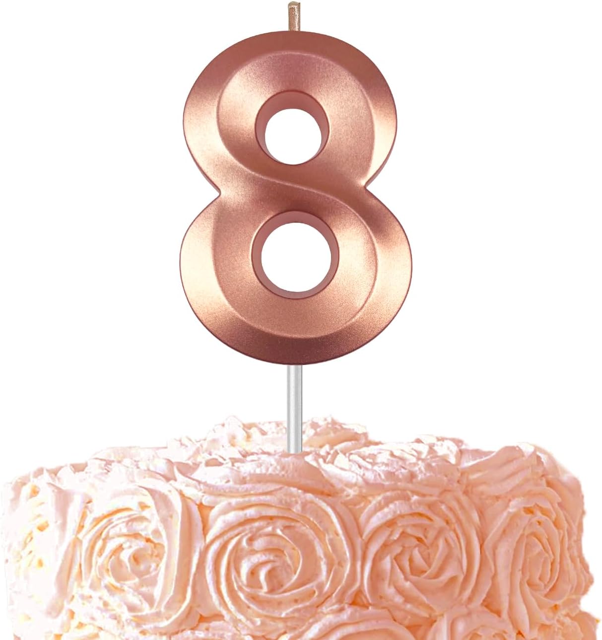 Rose Gold Number 8 Candles, 3D Diamond 2.76 Inch Cake Topper Birthday Candles for Wedding Anniversary Cake Decorations, Happy Birthday Party Decorations