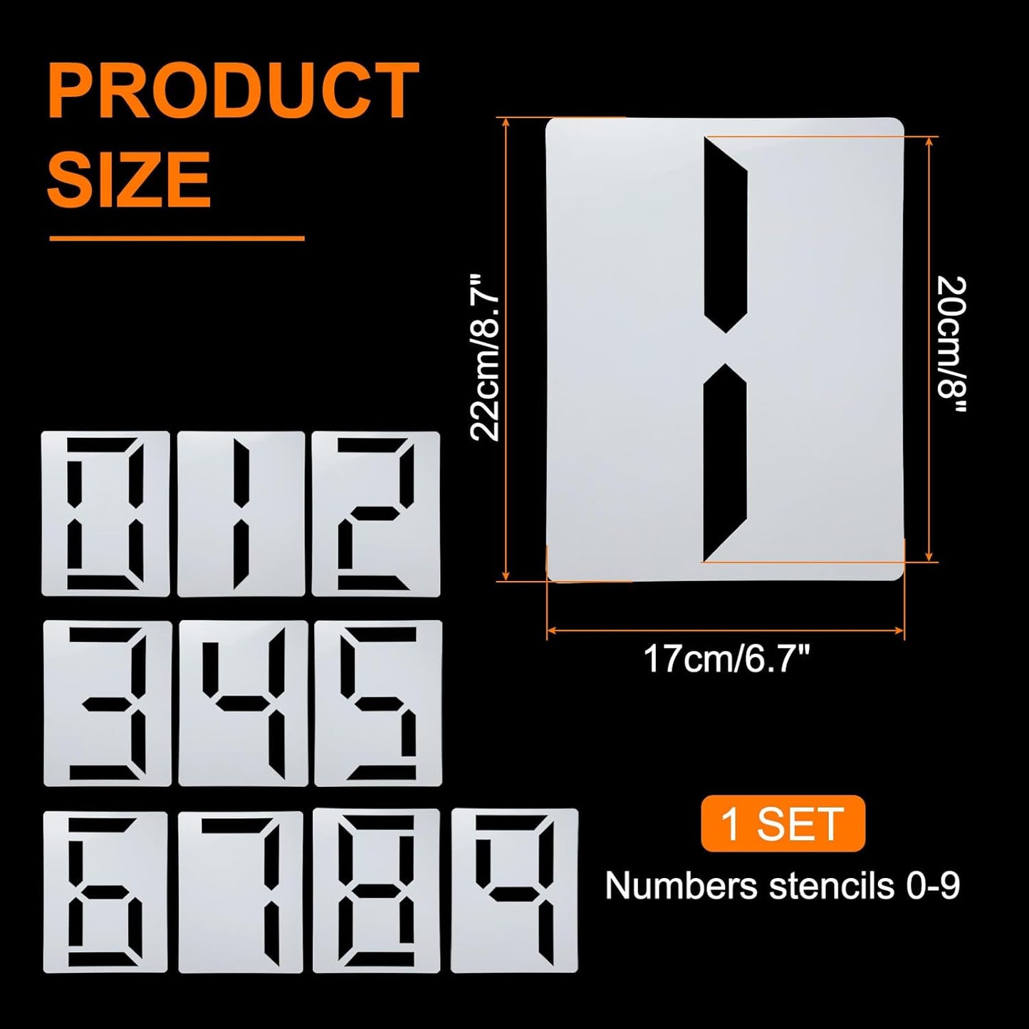 uxcell 8 Inch Large Number Stencils Set, 0-9 Plastic Address Number Stencil Templates Reusable Digital Painting Templates for Cake Stencil Address Number Painting, Style E