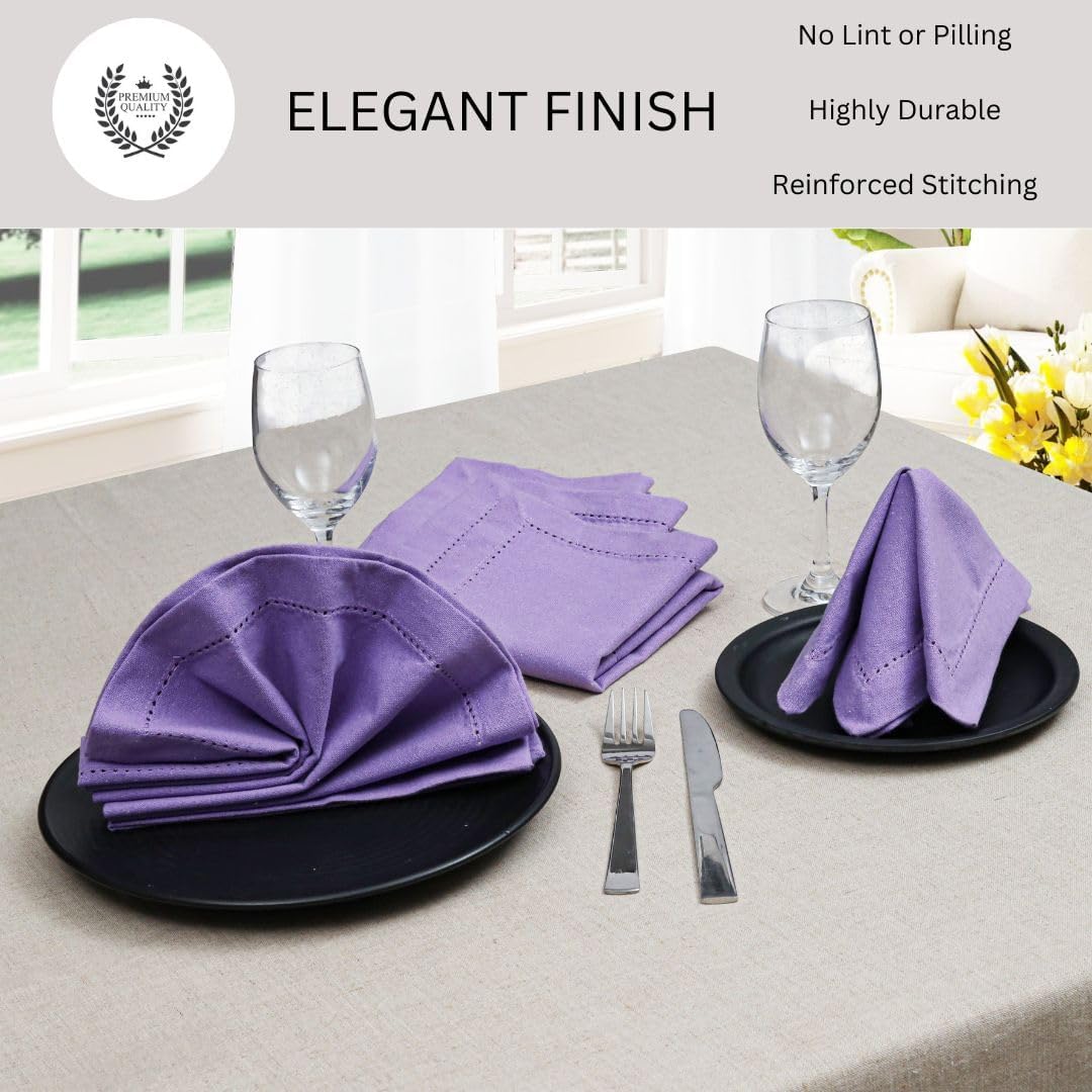Hemstitch Dinner Napkins 100% Cotton Set of 12 - for Dining Weddings Parties Holidays Easter Everyday Use - Soft Durable Washable Table Napkins - 18x18 Inch Cloth Napkins Lavender/Purple