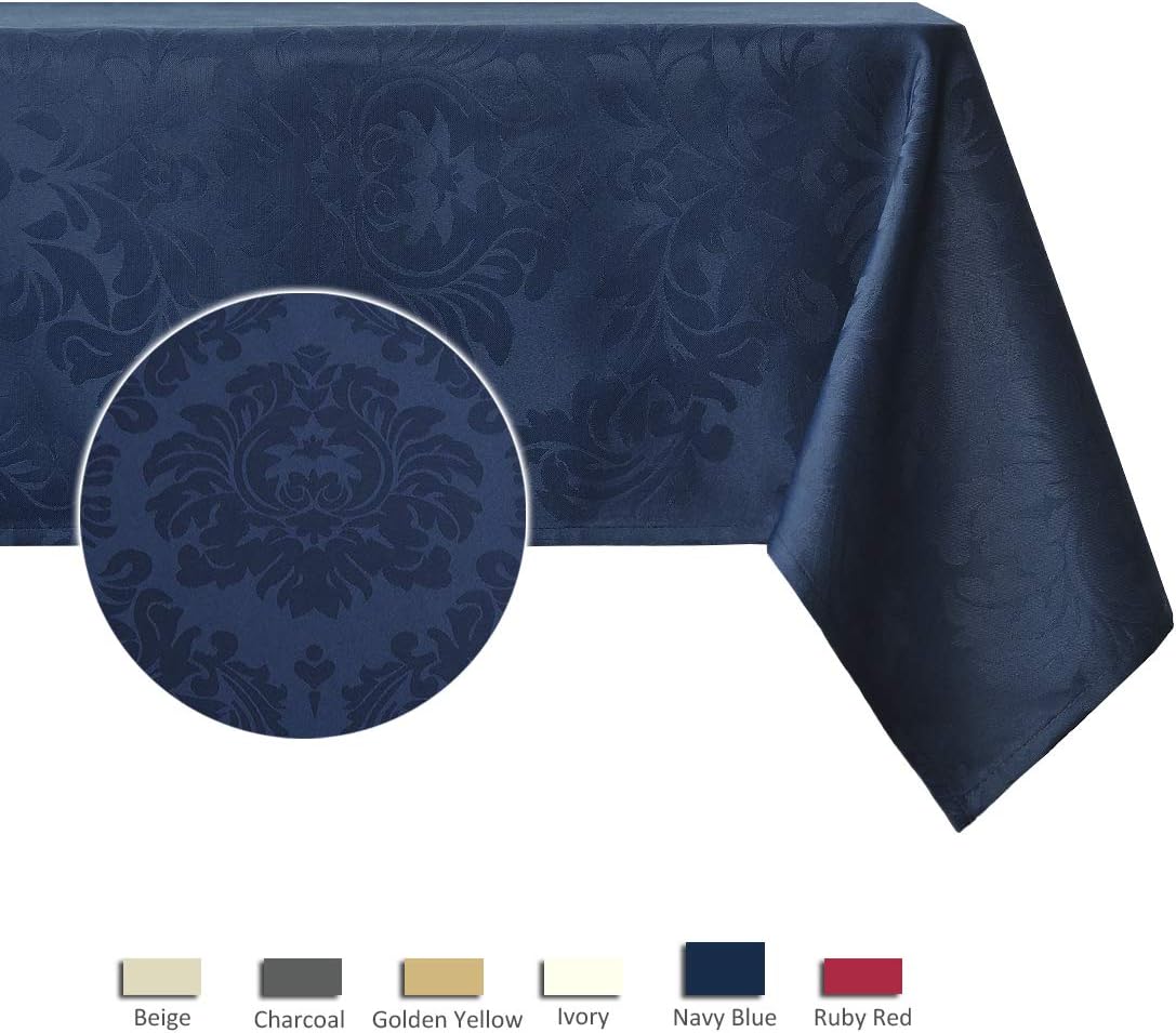 maxmill Square Tablecloth Damask Design Water Resistance Antiwrinkle Heavy Weight Soft Table Cloth for Buffet Banquet Parties Event Holiday Dinner Square 70 x 70 Inch Navy Blue