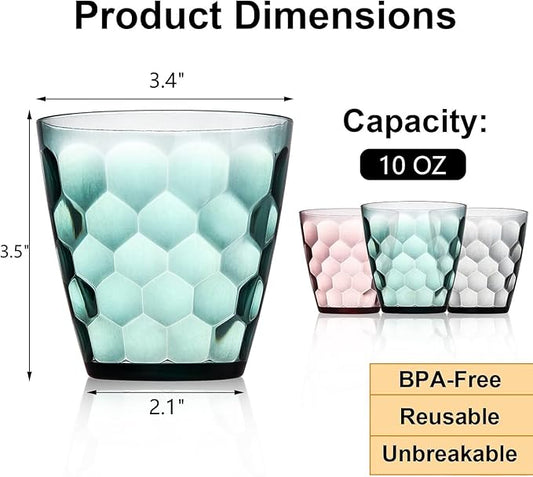 Lawei 12 Pack Plastic Water Tumblers, 10 Oz Unbreakable Premium Drinking Glasses, Stackable Acrylic Reusable Juice Wine Cups for Dinner, Home, Restaurants, BPA Free