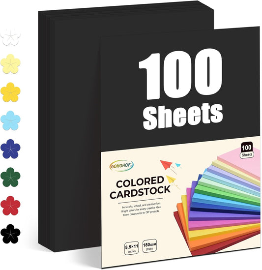 100 Sheets Black Cardstock 8.5 x 11 Cardstock Printer Paper 65 lb/180 gsm, Card Stock Paper for Printer, Drawing,Gift tags,Invitations
