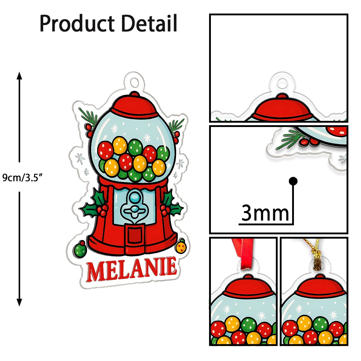Custom Gumball Machine Ornament, Personalized Retro Christmas Ornament, Candy Lovers Gift, Unique Holiday Keepsake, Vintage Xmas Decoration Acrylic Ornament – Personalized